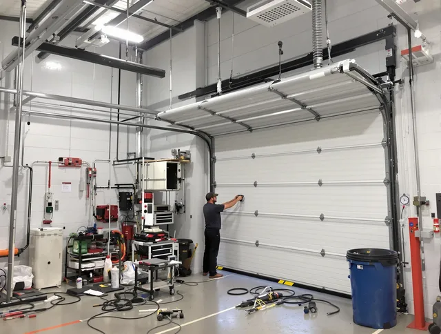 Town 'n' Country Garage Door Repair certified technician performing commercial door repair at a Town 'n' Country business facility