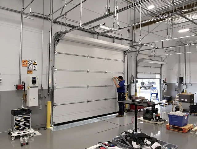 Commercial garage door repair being performed by Town 'n' Country Garage Door Repair expert in Town 'n' Country