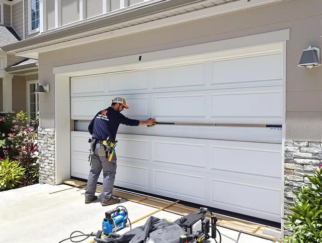 Town 'n' Country Garage Door Repair team performing complete garage door replacement at Town 'n' Country residence