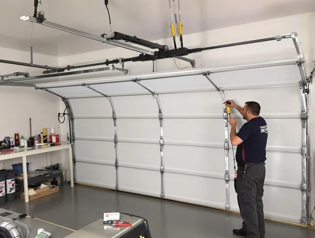 Town 'n' Country Garage Door Repair certified technician performing overhead door system repair in Town 'n' Country