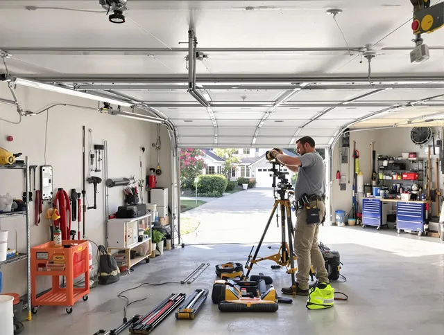 Town 'n' Country Garage Door Repair specialist performing laser-guided track alignment in Town 'n' Country